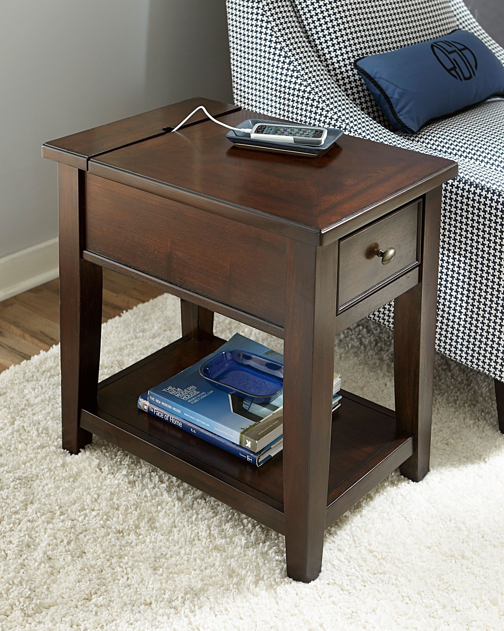 Chair Side Table With Outlets And Usb For Charging Electronics - Narrow